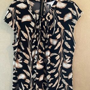 Liz Claiborne Black Floral Tie-Front Cap Sleeve Top